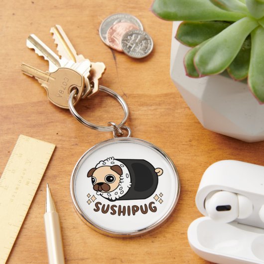 Kawaii Sushi Pug Mashup Grappige Hondenliefhebber  Sleutelhanger (Bureau)