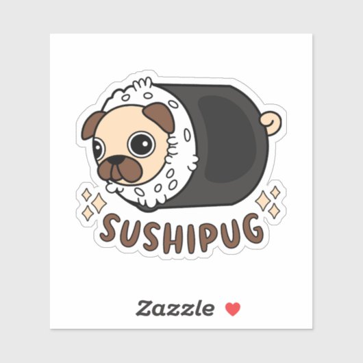 Kawaii Sushi Pug Mashup Grappige Hondenliefhebber  Sticker (Vel)