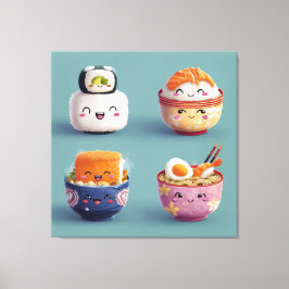 Kawaii Sushi & Ramen Bemanning Canvas Afdruk