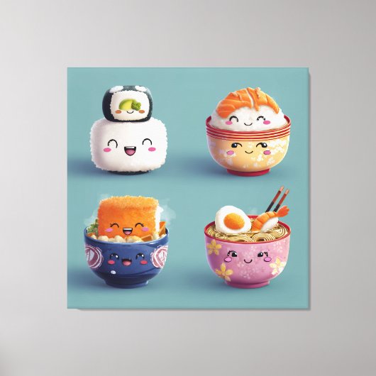 Kawaii Sushi & Ramen Bemanning Canvas Afdruk (Voorkant)