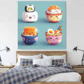 Kawaii Sushi & Ramen Bemanning Canvas Afdruk (Insitu (Slaapkamer))