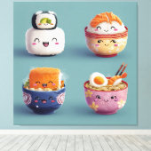 Kawaii Sushi & Ramen Bemanning Canvas Afdruk (Insitu (Houten vloer))