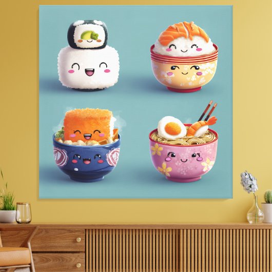 Kawaii Sushi & Ramen Bemanning Canvas Afdruk (Insitu (Woonkamer))