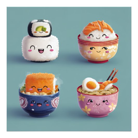 Kawaii Sushi & Ramen Crew Foto Afdruk (Voorkant)