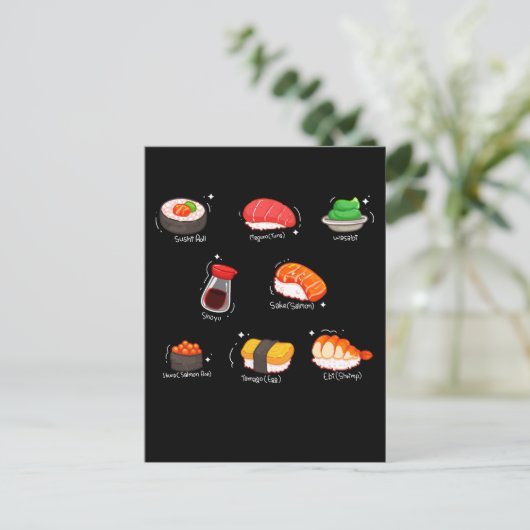 Kawaii Sushi Roll Wasabi Maguro Japans voedsel Briefkaart (Staand voorkant)