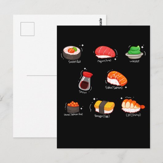 Kawaii Sushi Roll Wasabi Maguro Japans voedsel Briefkaart (Voorkant / Achterkant)