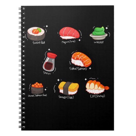 Kawaii Sushi Roll Wasabi Maguro Japans voedsel Notitieboek (Voorkant)