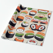 Kawaii sushi rollen, sushi patroon cadeaupapier (Uitgerold)