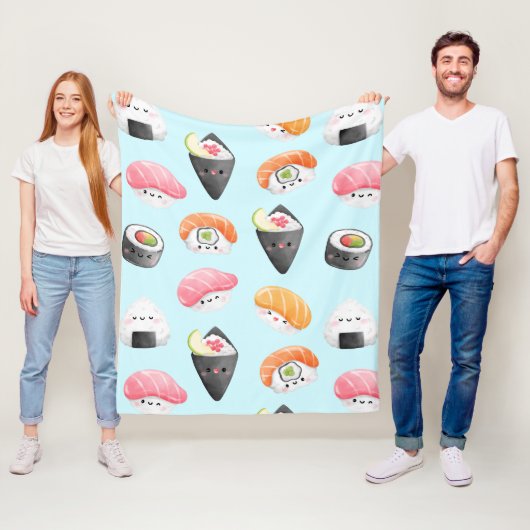 Kawaii sushi rollen, sushi patroon fleece deken (In situ)