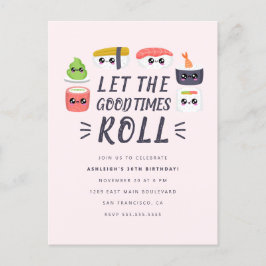 Kawaii Sushi Rolls Birthday Party Uitnodiging Briefkaart