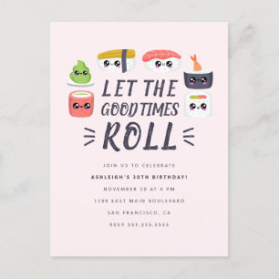 Kawaii Sushi Rolls Birthday Party Uitnodiging Briefkaart