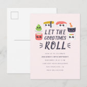 Kawaii Sushi Rolls Birthday Party Uitnodiging Briefkaart (Voorkant / Achterkant)
