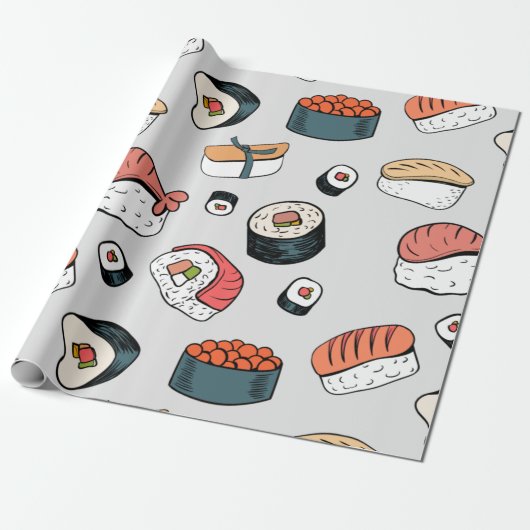 kawaii sushi rolls cadeaupapier (Uitgerold)