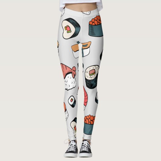 Kawaii Sushi Rolls Pattern Slip-On Sneakers Leggi Leggings (Voorkant)