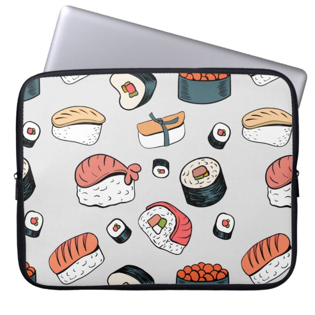 Kawaii Sushi Rolls Pattern, sushi patroon Laptop Sleeve (Voorkant)