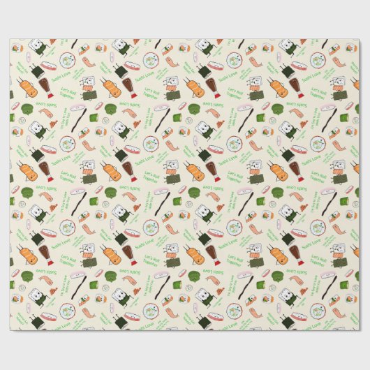 Kawaii Sushi Romantisch Cadeaupapier (Vlak)