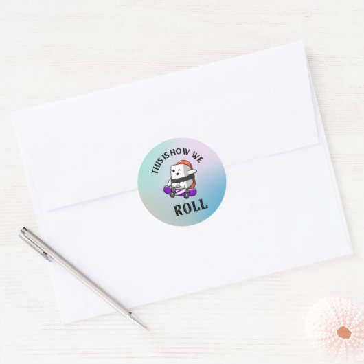 Kawaii Sushi skateboarden Ronde Sticker (Envelop)