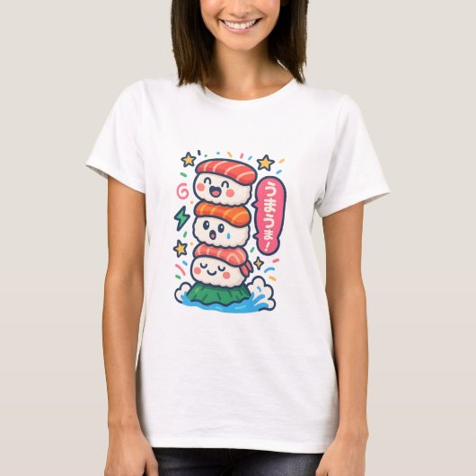 Kawaii Sushi Stack – Cute Japanese Food Doodle T-shirt (Voorkant)