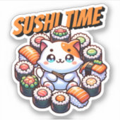 Kawaii Sushi Time Cat Sticker (Voorkant)