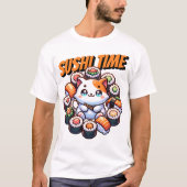 Kawaii Sushi Time Cat T-shirt (Voorkant)