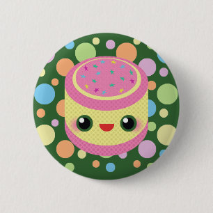 Kawaii Sweet Custard Cake on Mod Bubble Stippen Ronde Button 5,7 Cm