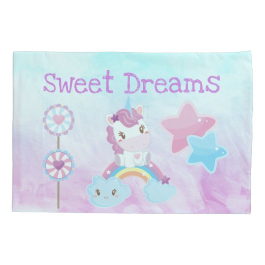 Kawaii Sweet Dreams Unicorn Rainbow Cloud Kussensloop (Achterkant)