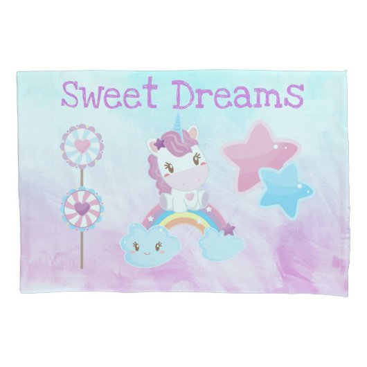 Kawaii Sweet Dreams Unicorn Rainbow Cloud Kussensloop (Voorkant)