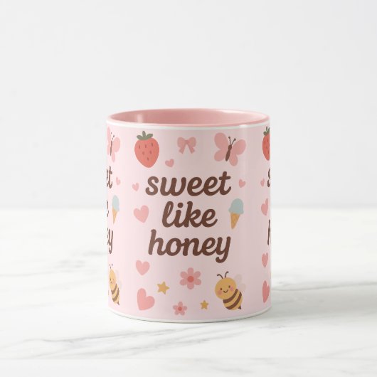 Kawaii Sweet Girl Pink Bee Aesthetic – Cute Design Mok (Midden)