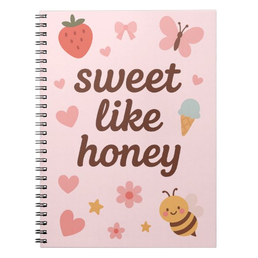 Kawaii Sweet Girl Pink Bee Aesthetic – Cute Design Notitieboek (Voorkant)