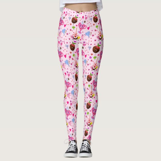 Kawaii Sweet Hearts en chocolade Leggings (Voorkant)
