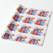 Kawaii Sweets & Coffee Cups Cute Wrapping paper Cadeaupapier (Uitgerold)