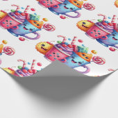 Kawaii Sweets & Coffee Cups Cute Wrapping paper Cadeaupapier (Hoek)