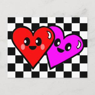 Kawaii Sweety Hearts Schachbrett Ansichtkaart Briefkaart