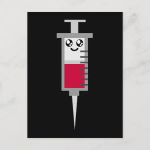 KAWAII SYRINGE SHOT MEDISCHE HUIZEN GEZICHT BRIEFKAART