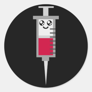 KAWAII SYRINGE SHOT MEDISCHE HUIZEN GEZICHT RONDE STICKER