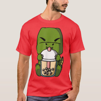 Kawaii T-Rex Dinosaur Boba Milk Tea Bubble Tea Ani T-shirt
