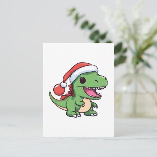 Kawaii T-Rex Dinosaur in Kerstmuts Briefkaart (Staand voorkant)