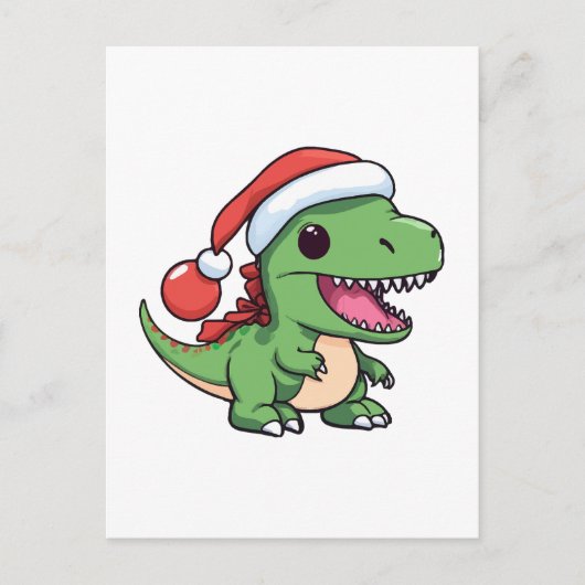 Kawaii T-Rex Dinosaur in Kerstmuts Briefkaart (Voorkant)
