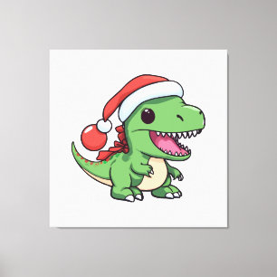 Kawaii T-Rex Dinosaur in Kerstmuts Canvas Afdruk