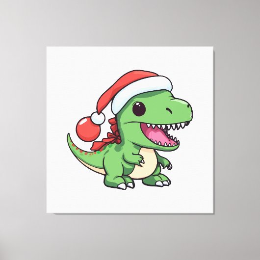 Kawaii T-Rex Dinosaur in Kerstmuts Canvas Afdruk (Voorkant)
