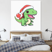 Kawaii T-Rex Dinosaur in Kerstmuts Canvas Afdruk (Insitu (Slaapkamer))