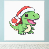 Kawaii T-Rex Dinosaur in Kerstmuts Canvas Afdruk (Insitu (Houten vloer))