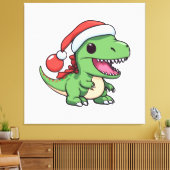 Kawaii T-Rex Dinosaur in Kerstmuts Canvas Afdruk (Insitu (Woonkamer))