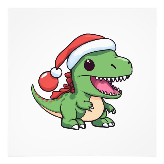 Kawaii T-Rex Dinosaur in Kerstmuts Foto Afdruk (Voorkant)