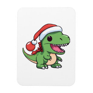 Kawaii T-Rex Dinosaur in Kerstmuts Magneet