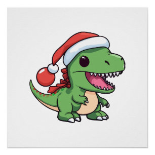 Kawaii T-Rex Dinosaur in Kerstmuts Perfect Poster