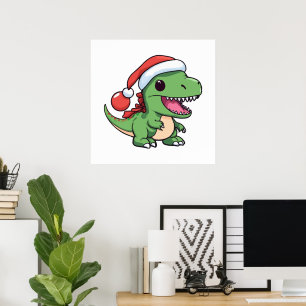Kawaii T-Rex Dinosaur in Kerstmuts Poster
