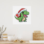 Kawaii T-Rex Dinosaur in Kerstmuts Poster (Keuken)