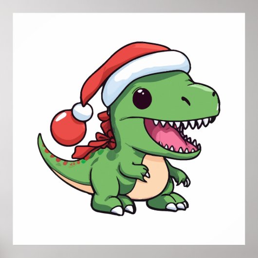 Kawaii T-Rex Dinosaur in Kerstmuts Poster (Voorkant)