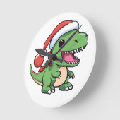 Kawaii T-Rex Dinosaur in Kerstmuts Ronde Klok (Hoek)